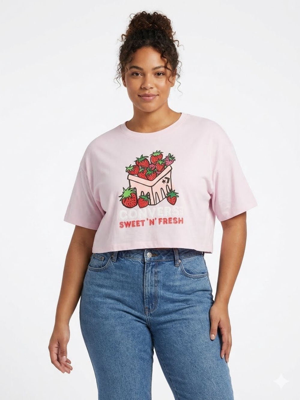 Converse Pink Strawberry Graphic Crop Tee